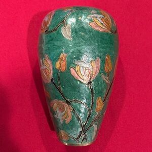 Hand-Painted Green Floral Cloisonné  Vase